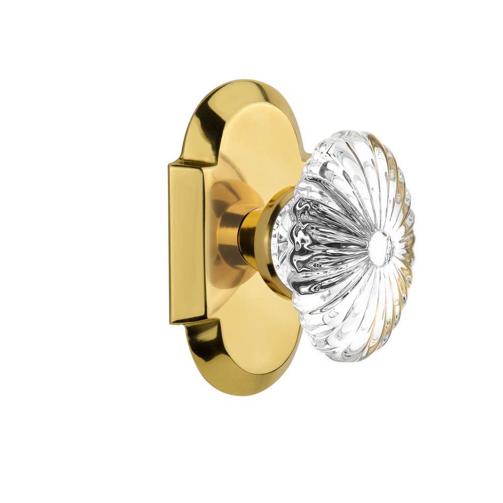 Nostalgic Warehouse COTOFC Single Dummy Knob Cottage Plate with Oval Fluted Crystal Knob in Polished Brass
